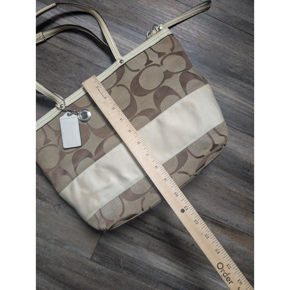 COACH Ivory Beige Signature Jacquard Striped Canvas Tote Bag Purse - F13548 - Picture 4 of 6